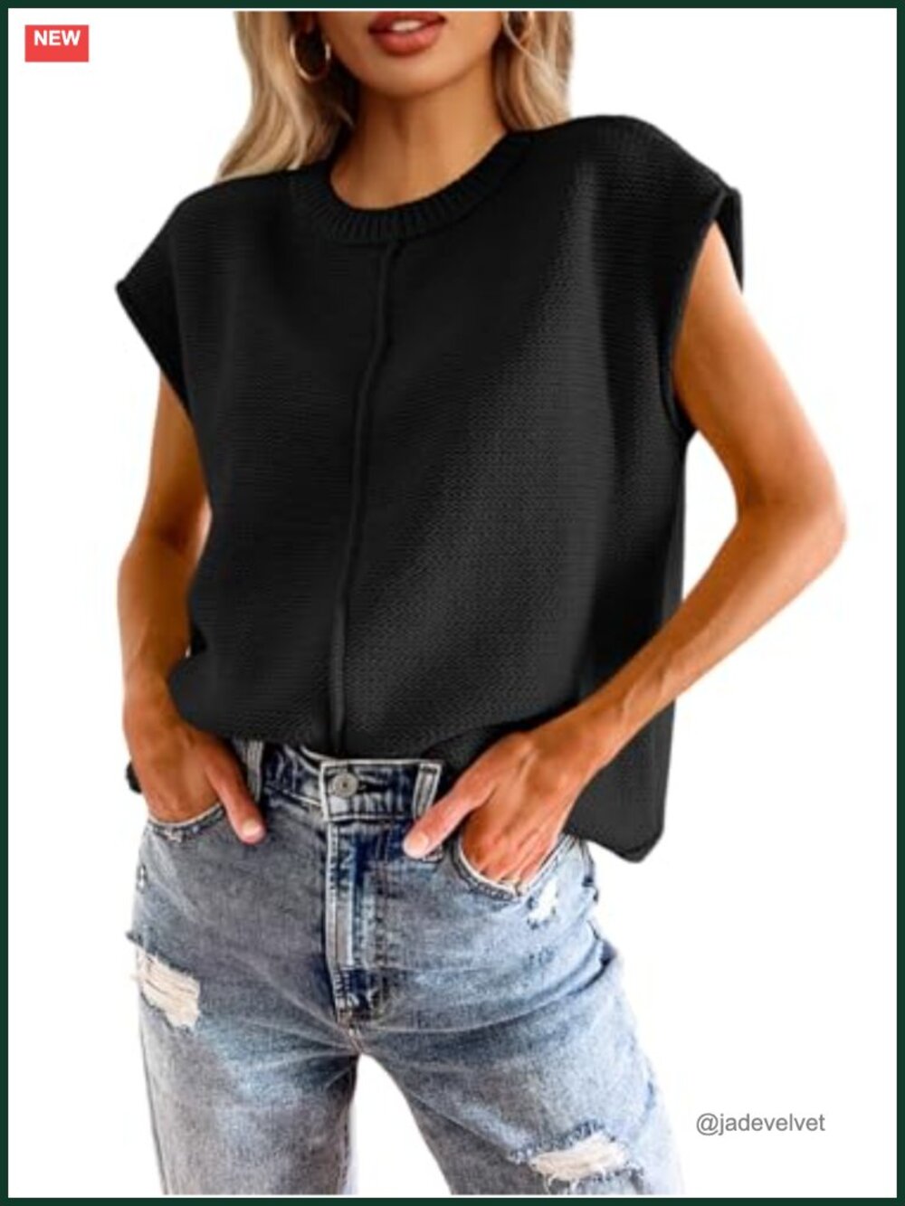 Womens Lightweight Sweater Vest Cap Sleeve Crewneck Loose Knit Pullover Top